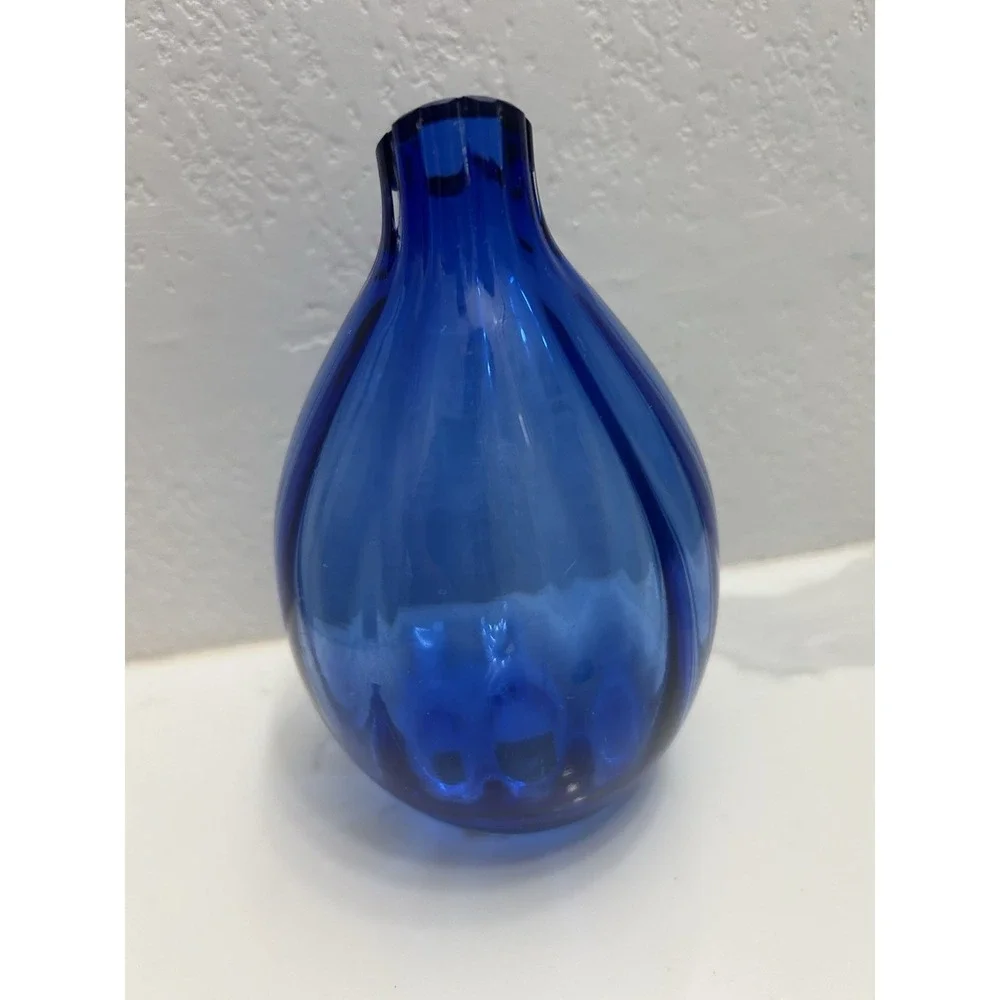 Mikasa Hand Blown Cobalt Blue Billow Glass Fluted Bud Vase 5 In Discontinued